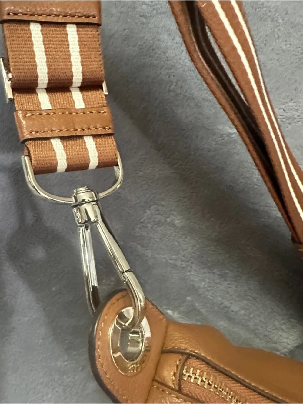 kate spade Brown Pebbled Leather Crossbody with Striped Strap